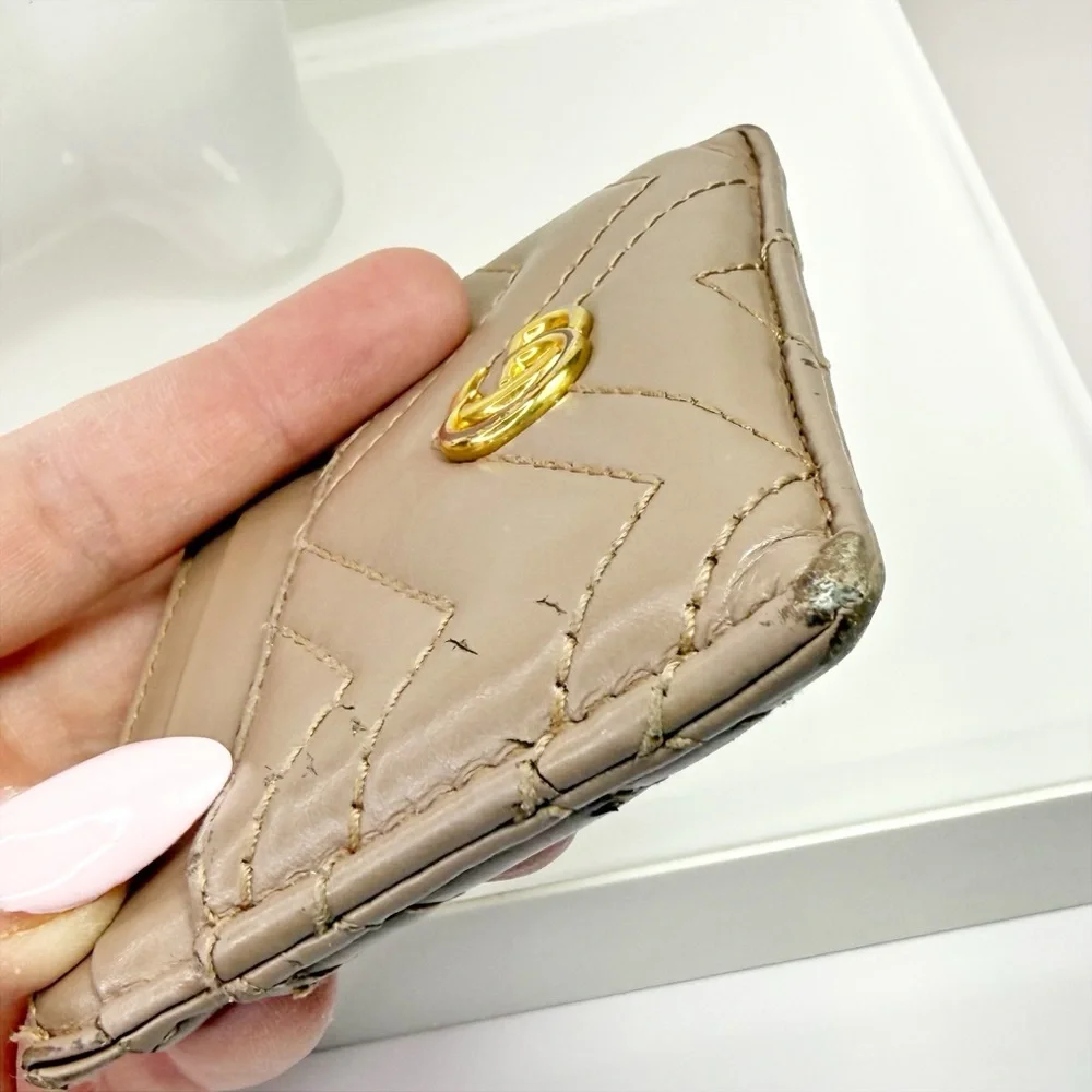 Gucci GG Marmont Card Case In Beige Calfskin Leather